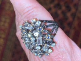 Blue & White Topazes « Flowers Bouquet » Black SS925 Ring
